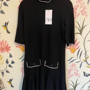 Zara Black Dress with White Trim